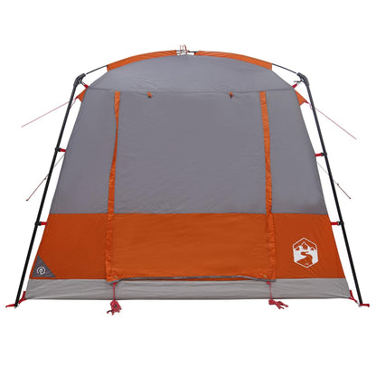 Detail van de grijs-oranje vidaXL partytent met een stevige voorzijde en ventilatieopeningen.