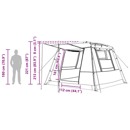 Detailweergave van de afmetingen van de vidaXL Grijs en Oranje partytent met een silhouet van een persoon.
