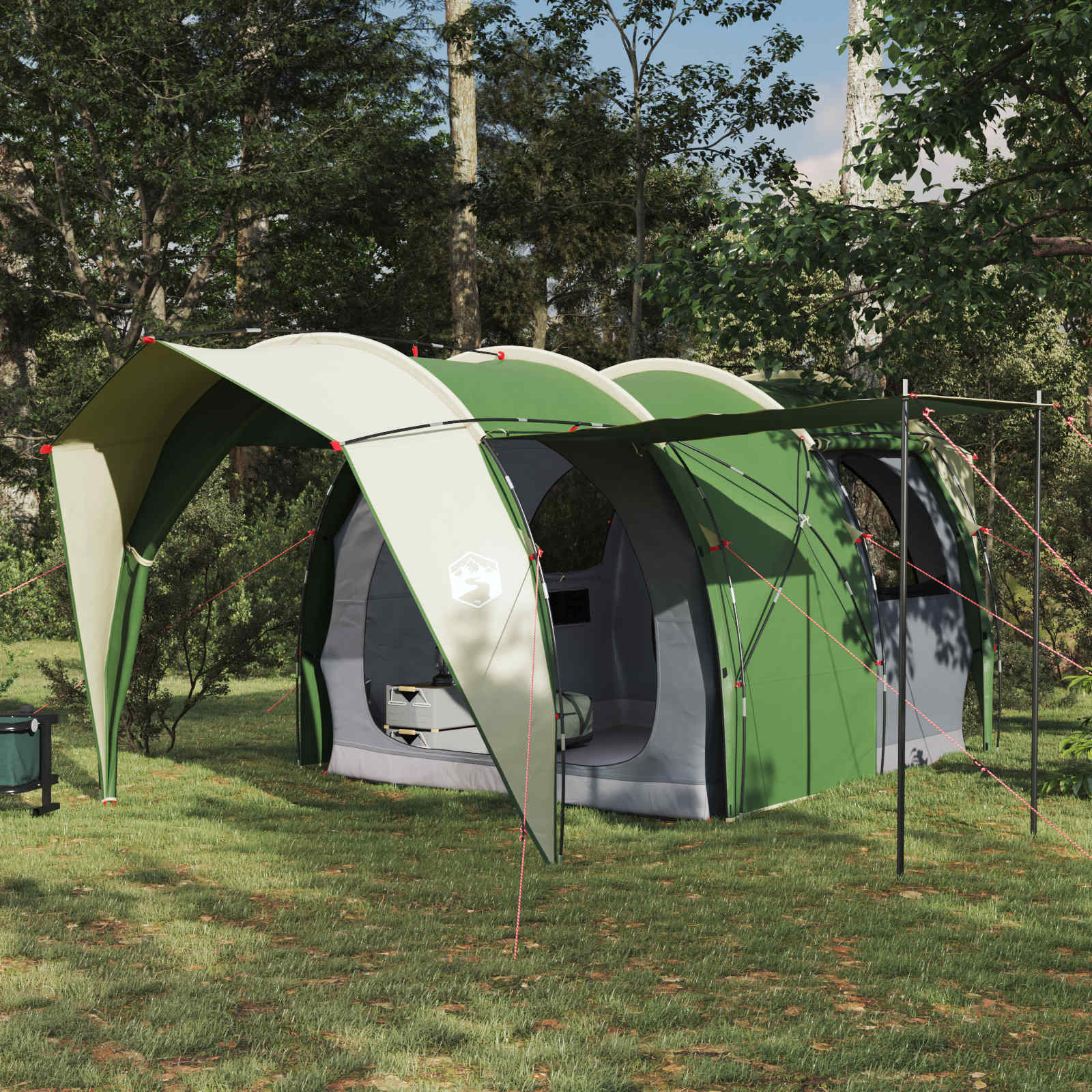 vidaXL tunneltent in groen met ruim ontwerp en gaasramen, perfect voor zomerse avonturen.