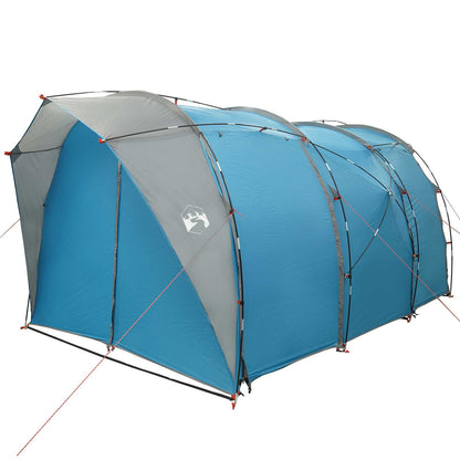 Zijaanzicht van de vidaXL Tunneltent in blauw met grijze accenten en stevige stokken.