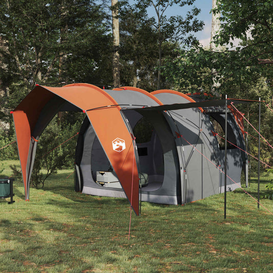VidaXL tunneltent in grijs en oranje, ruime opzet met beschermend tentdoek.