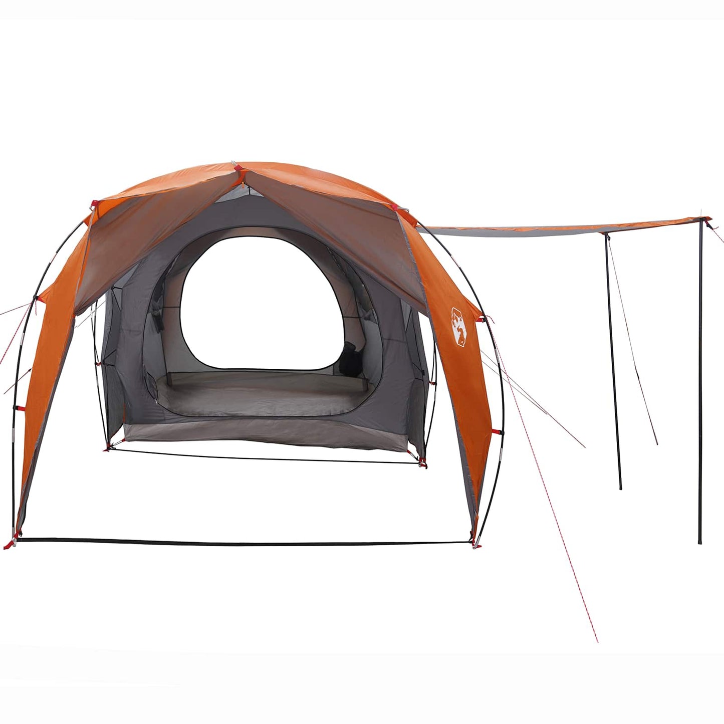 Zijaanzicht van de vidaXL Tunneltent in grijs en oranje met open ingang.