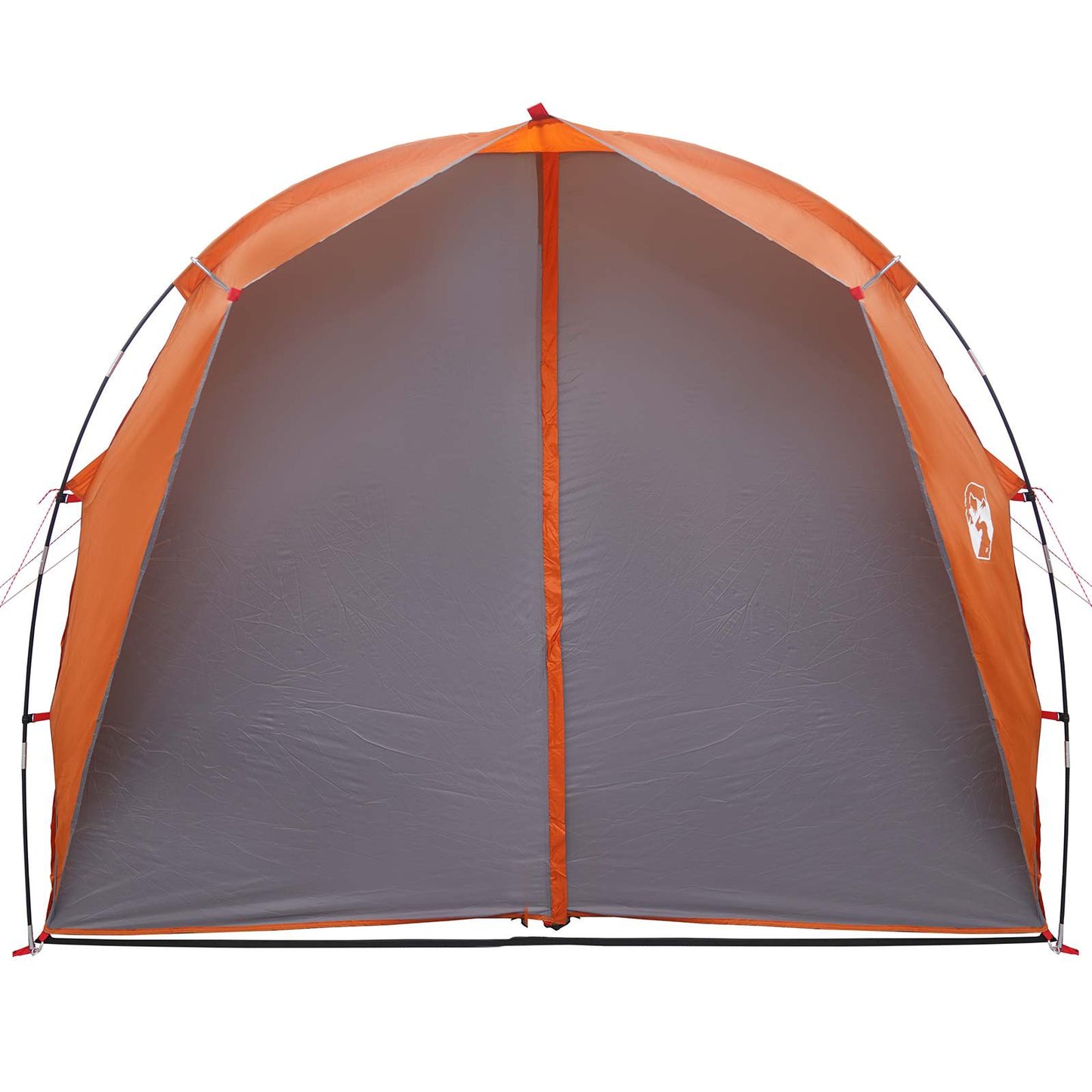 Detail van de grijze en oranje vidaXL tunneltent, zijaanzicht met open ingang.