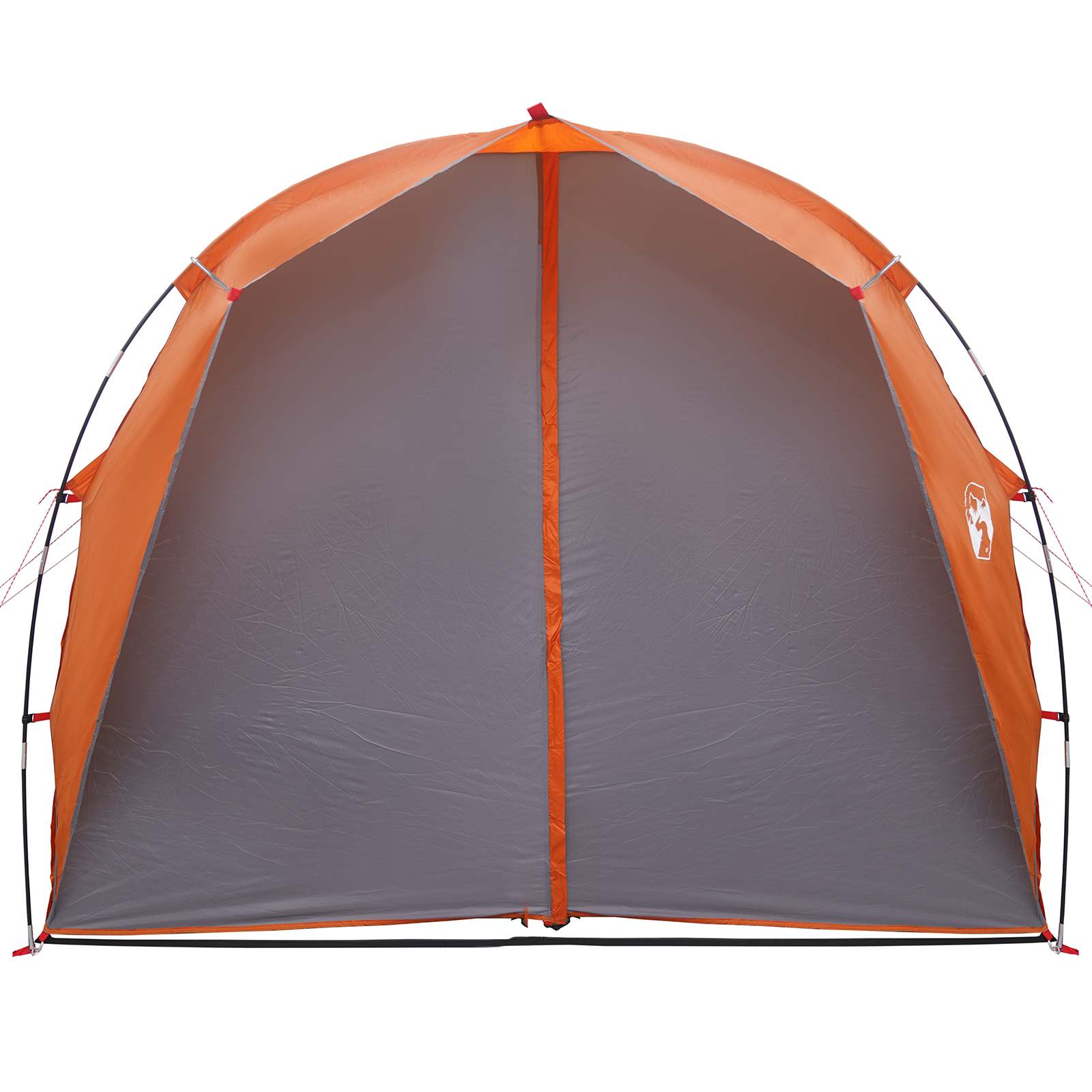 Detail van de grijze en oranje vidaXL tunneltent, zijaanzicht met open ingang.