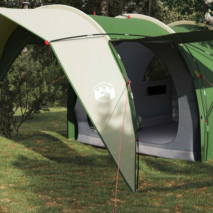 Detail van de vidaXL tunneltent met groene en beige kleuren en een gaasraam.