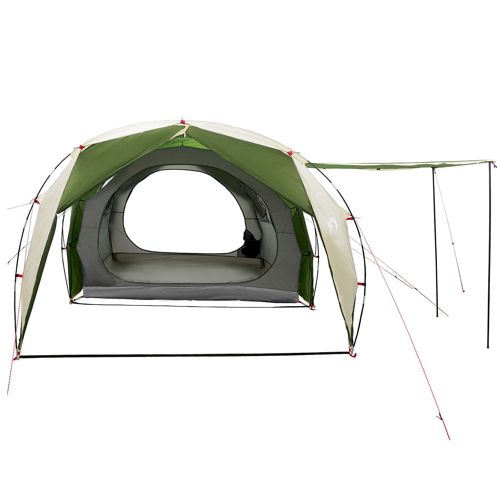 Detail van de vidaXL Tunneltent Groen met ruime ingang en zijluifel.