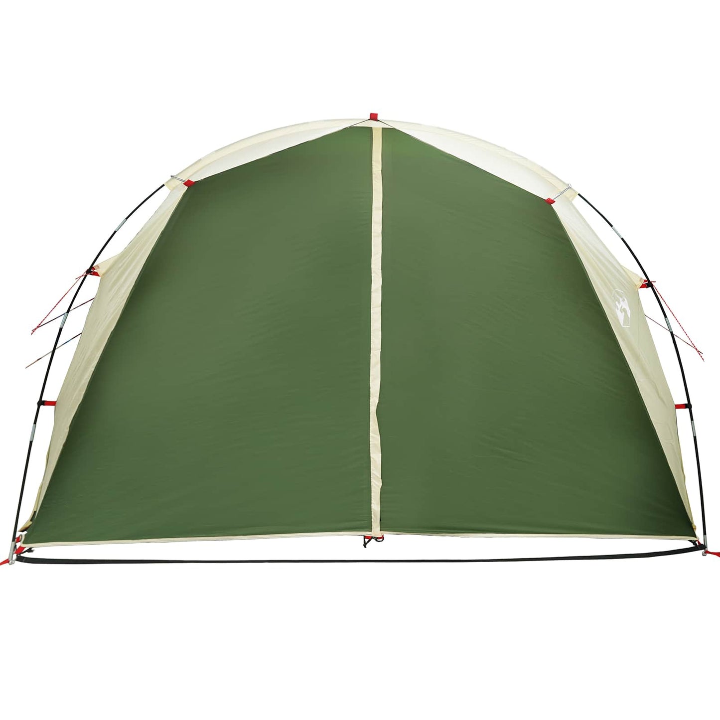 Detail van de groene vidaXL tunneltent met stevige ritssluiting en gaasramen.