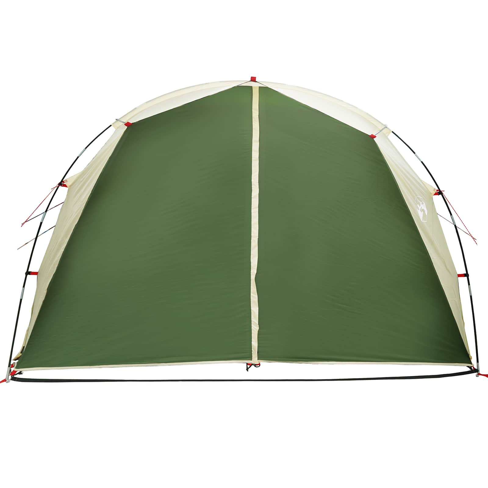 Detail van de groene vidaXL tunneltent met stevige ritssluiting en gaasramen.
