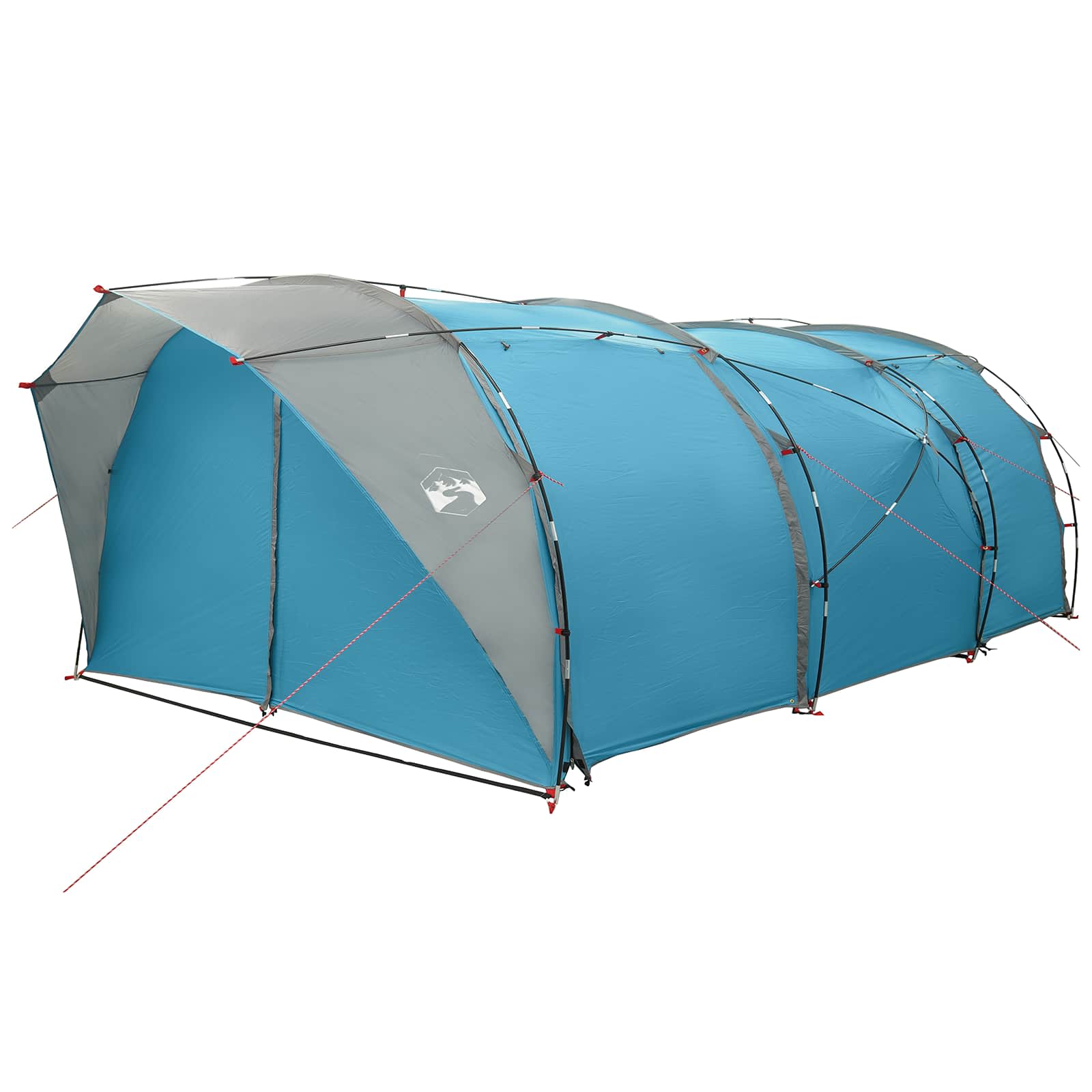 Detail van de vidaXL tunneltent in blauw, zijaanzicht met weerbestendige stof en ventilatie.