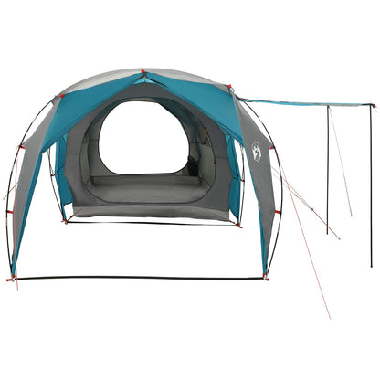 Detail van de vidaXL tunneltent in blauw en grijs, met open ingang en zijluifel.
