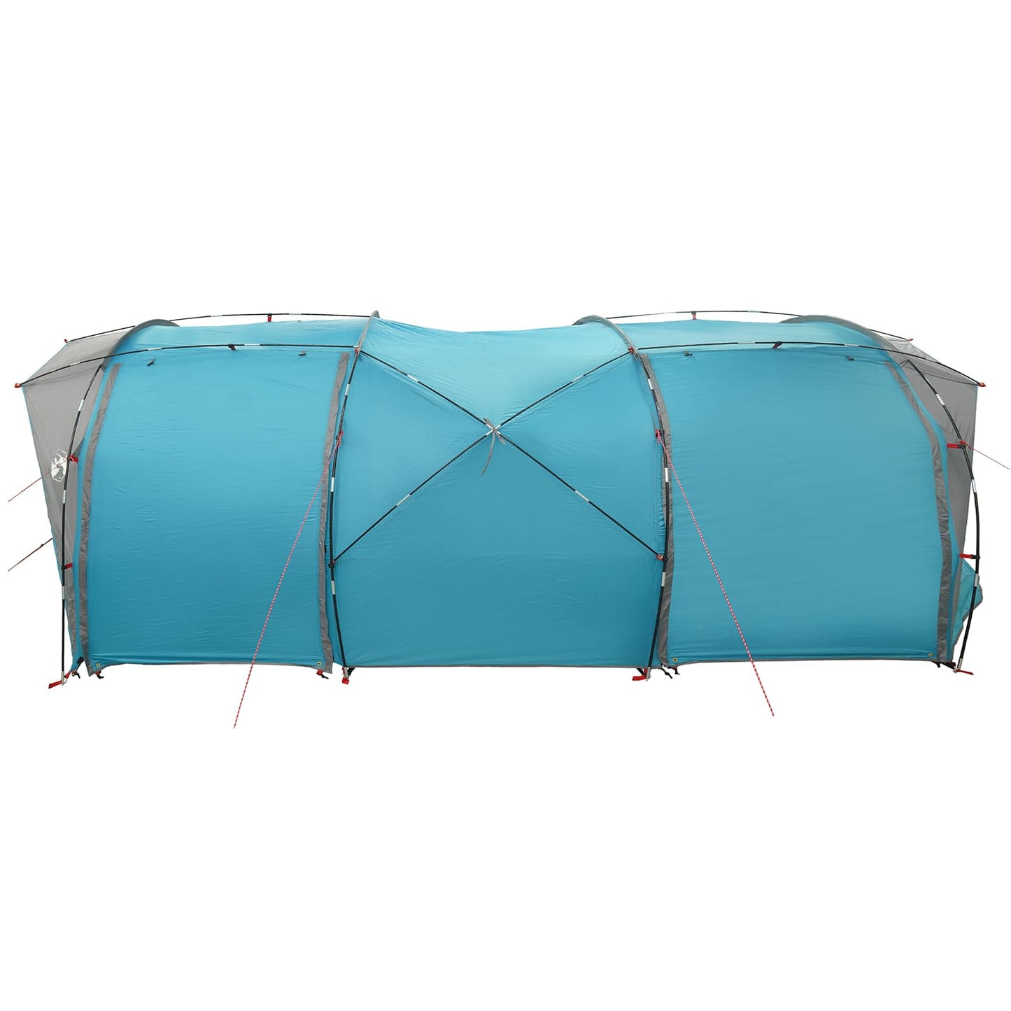 Zijaanzicht van de vidaXL tunneltent in blauw, met zichtbare ventilatieroosters.