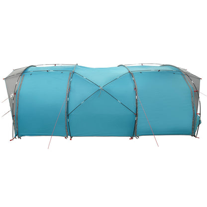 Zijaanzicht van de vidaXL tunneltent in blauw, met zichtbare ventilatieroosters.