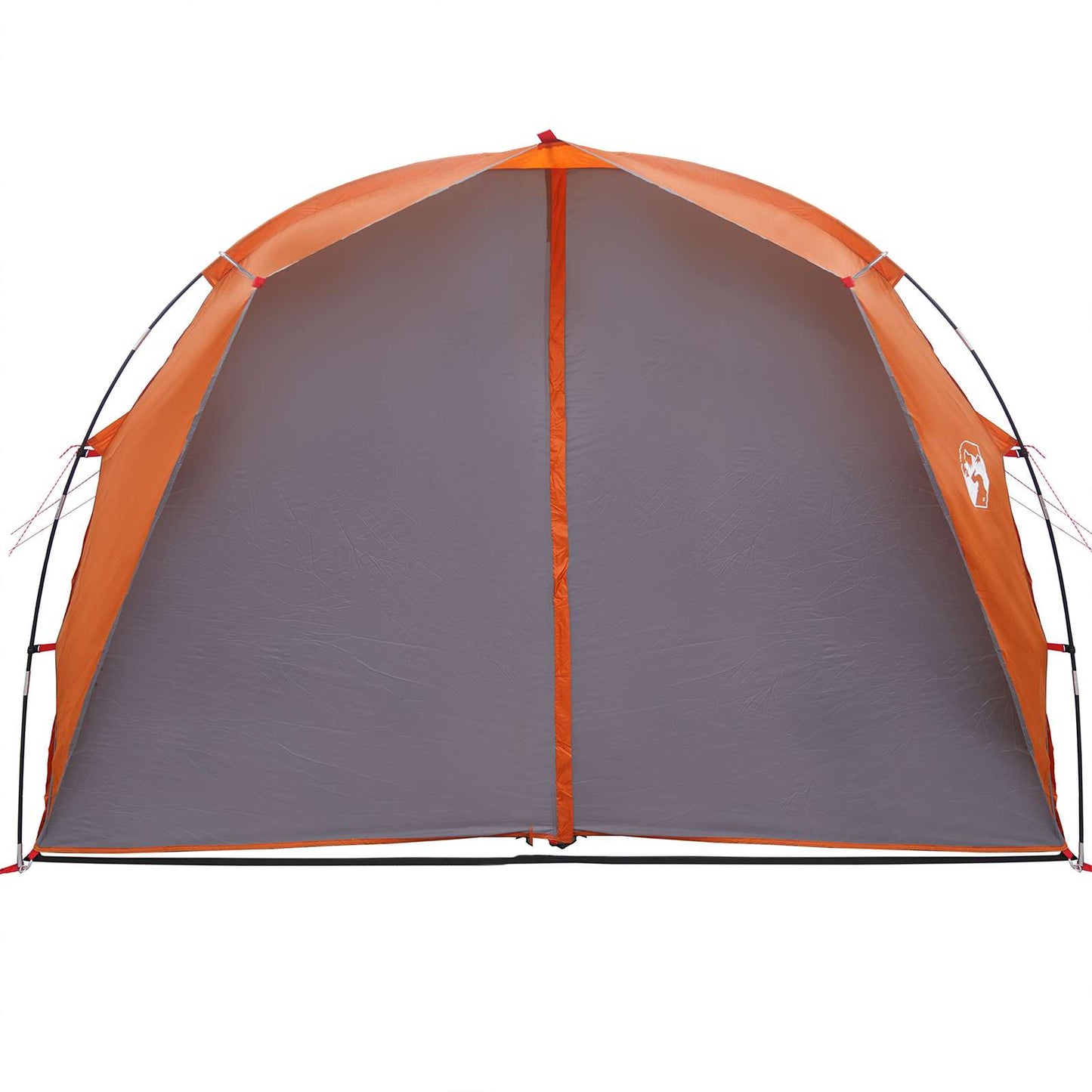 Detail van de grijze en oranje vidaXL tunneltent met een ruime ingang.