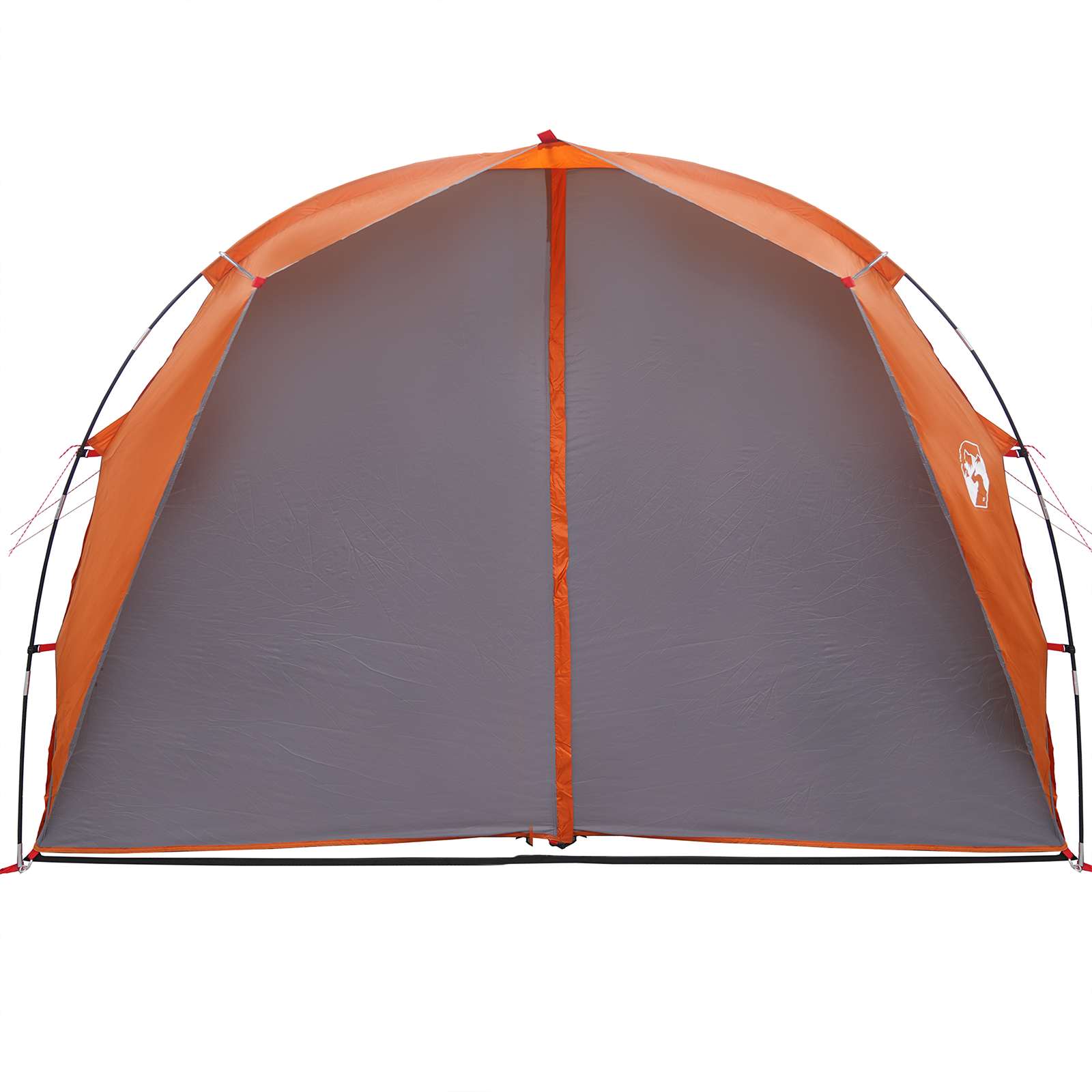 Detail van de grijze en oranje vidaXL tunneltent met een ruime ingang.
