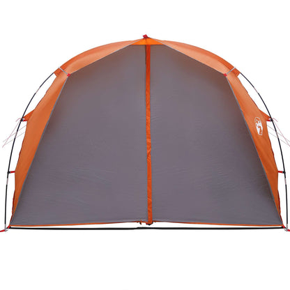 Detail van de grijze en oranje vidaXL tunneltent met een ruime ingang.