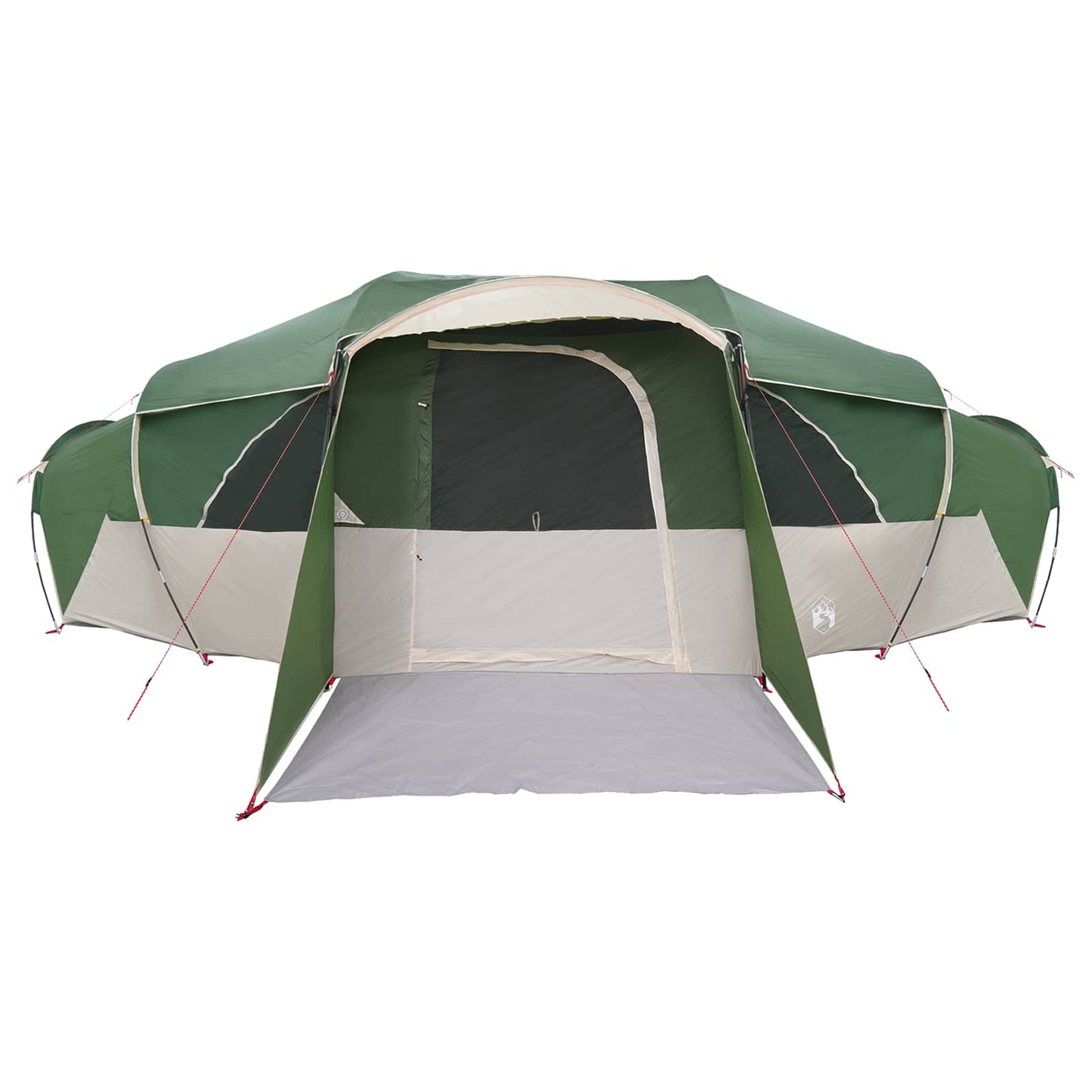 Detail van de vidaXL tunnelvormige tent met dubbele deuren en waterafstotend groen doek.