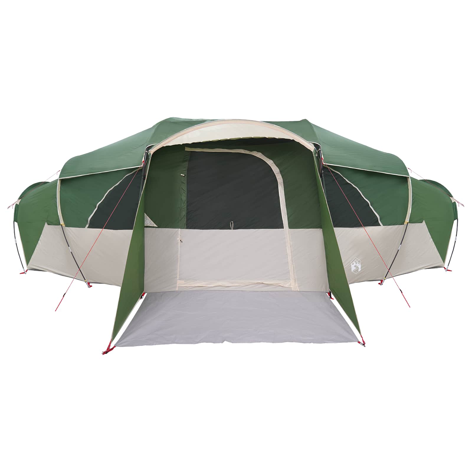 Detail van de vidaXL tunnelvormige tent met dubbele deuren en waterafstotend groen doek.