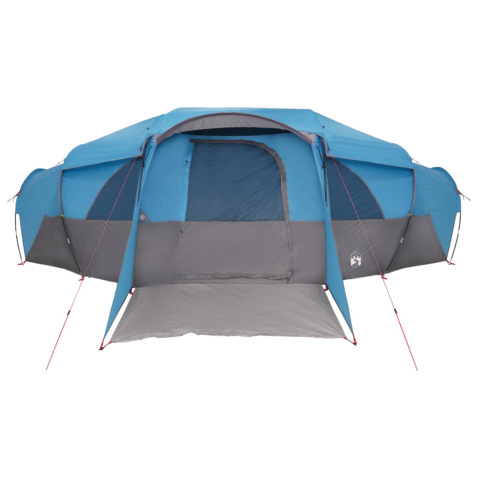Zijaanzicht van de vidaXL tunneltent in blauw met ruime ingang en ventilatiedetails.