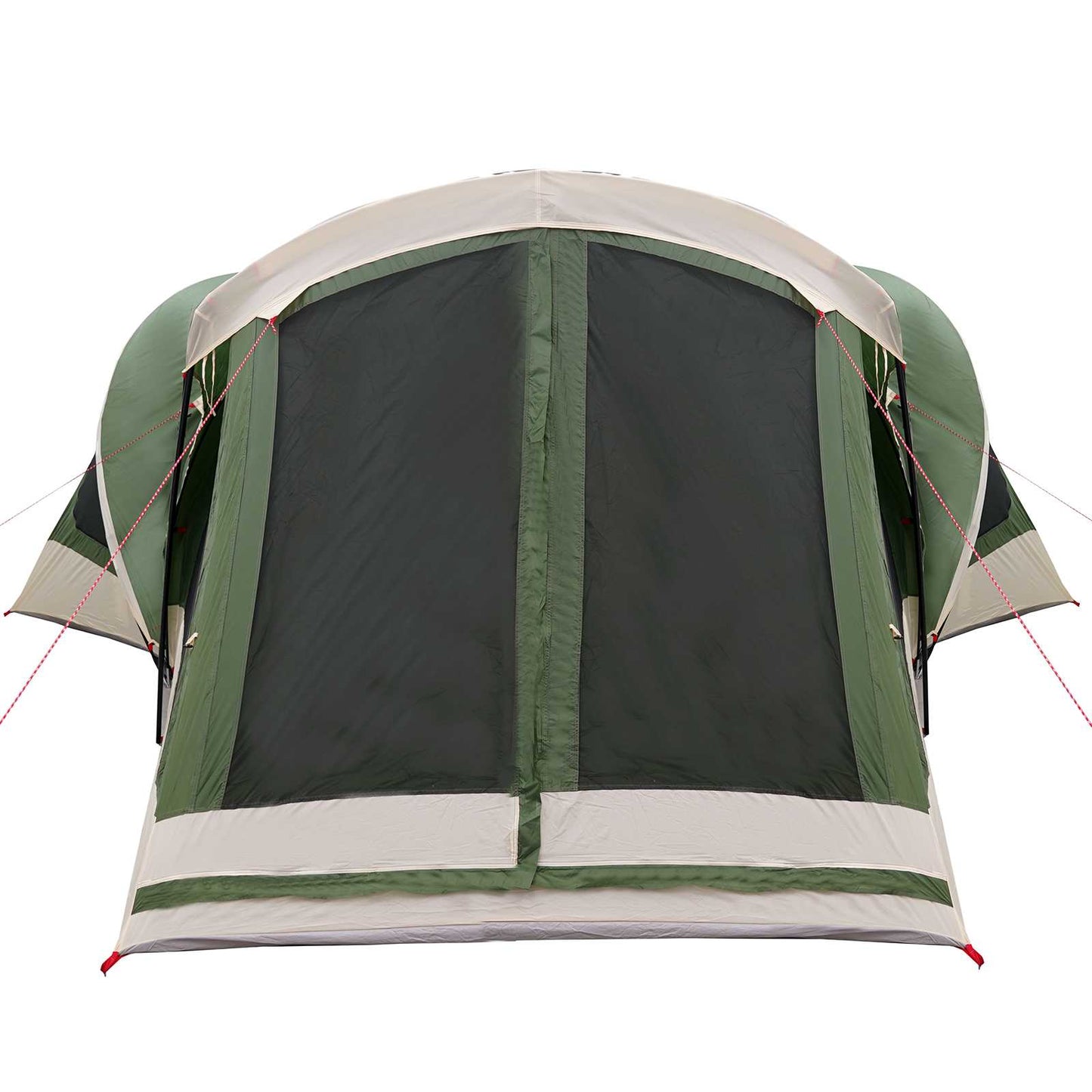 Detail van de groene vidaXL gezinstent met ritsramen en gaas, zijaanzicht.