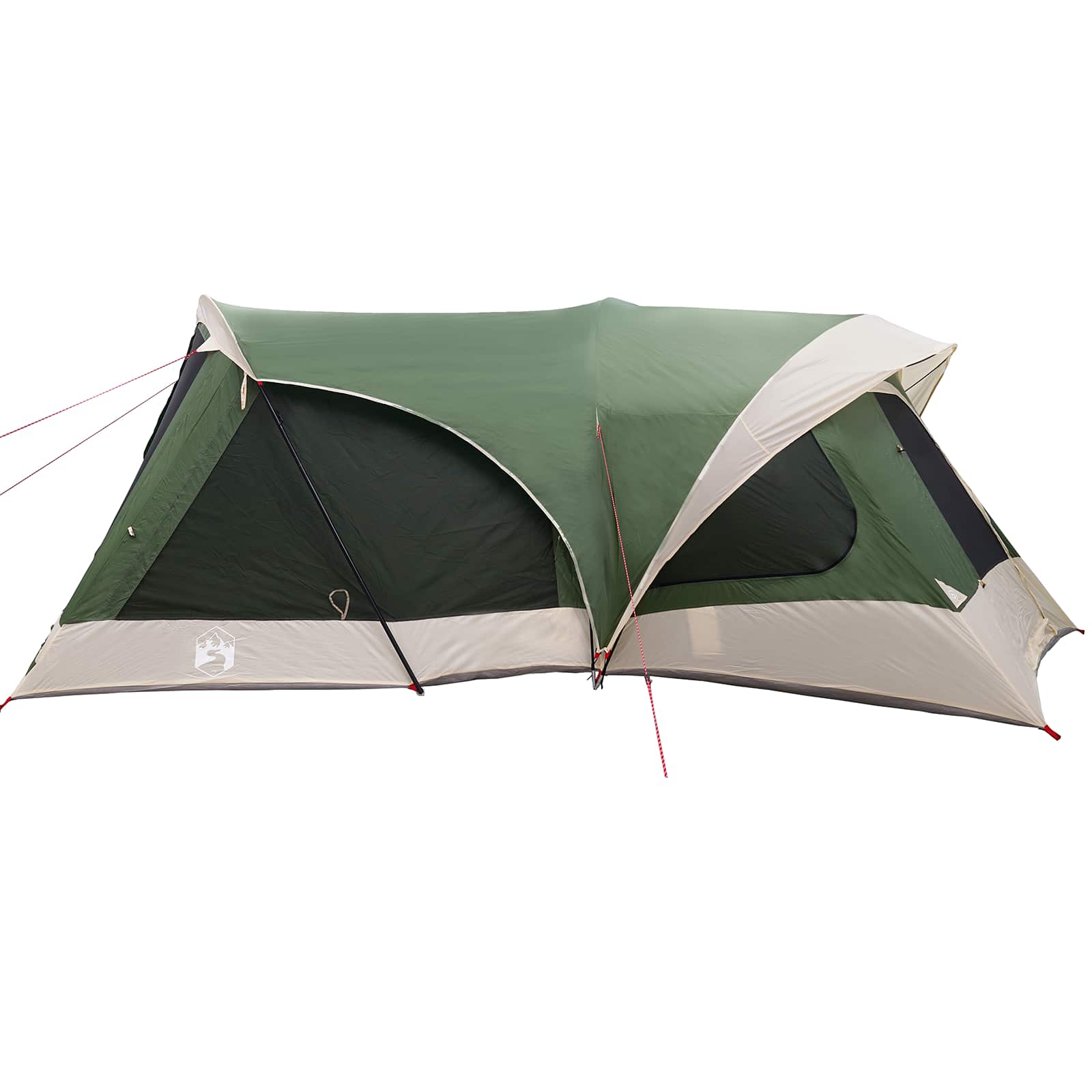 Detail van de vidaXL gezinstent met groen doek en open ritsramen voor ventilatie.