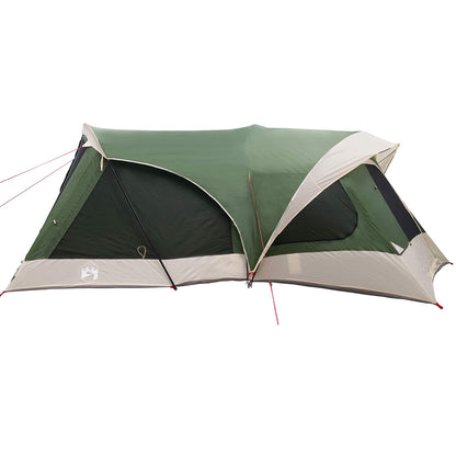 Detail van de vidaXL gezinstent met groen doek en open ritsramen voor ventilatie.