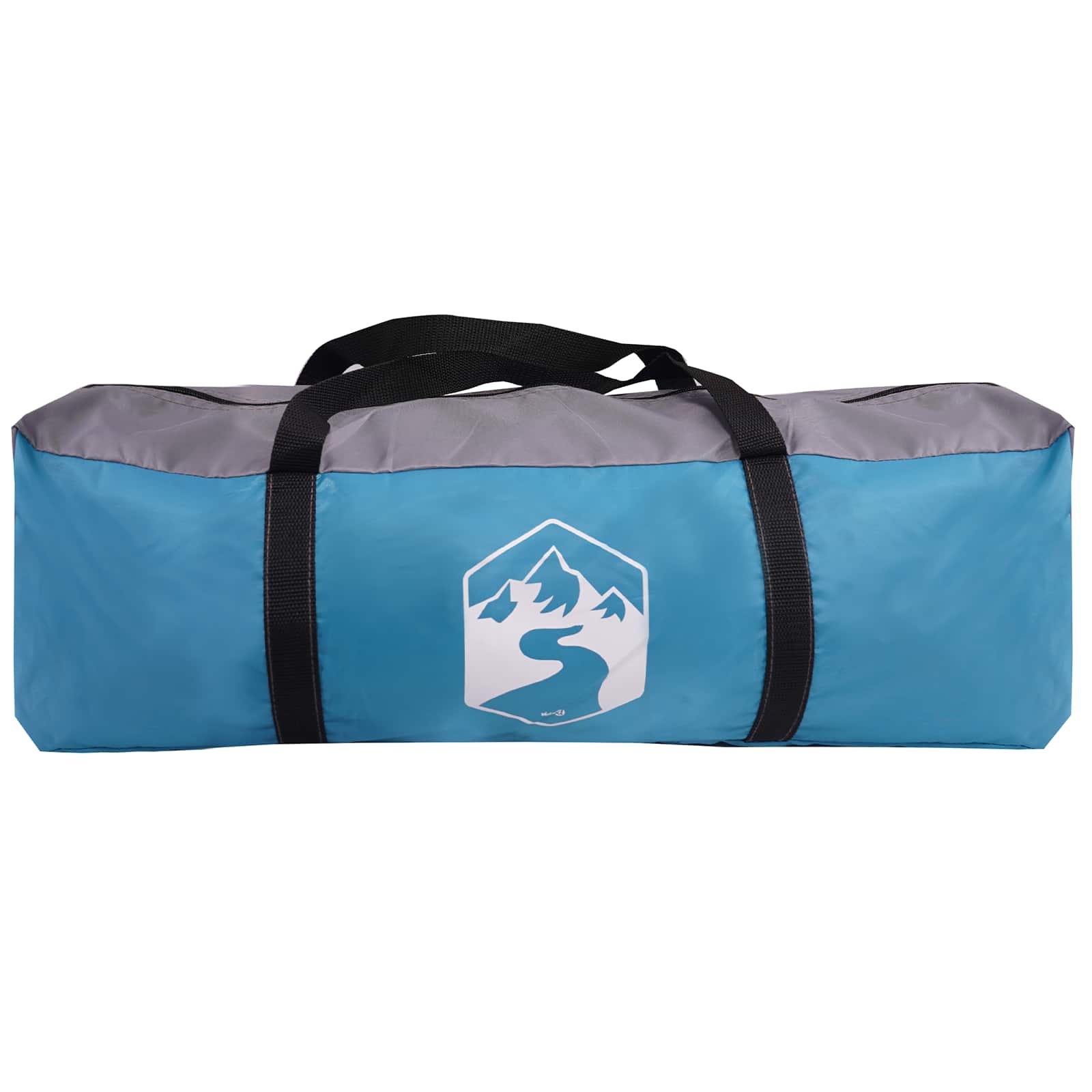 Blauwe vidaXL gezinstent opbergtas met handvat en logo aan de voorkant.