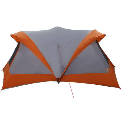 Detail van de vidaXL Gezinstent in grijs en oranje, met zicht op het dak en ventilatieopeningen.