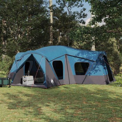 Blauwe vidaXL gezinstent 610 x 610 x 210 cm, waterdicht en ruim, in een bosrijke omgeving.
