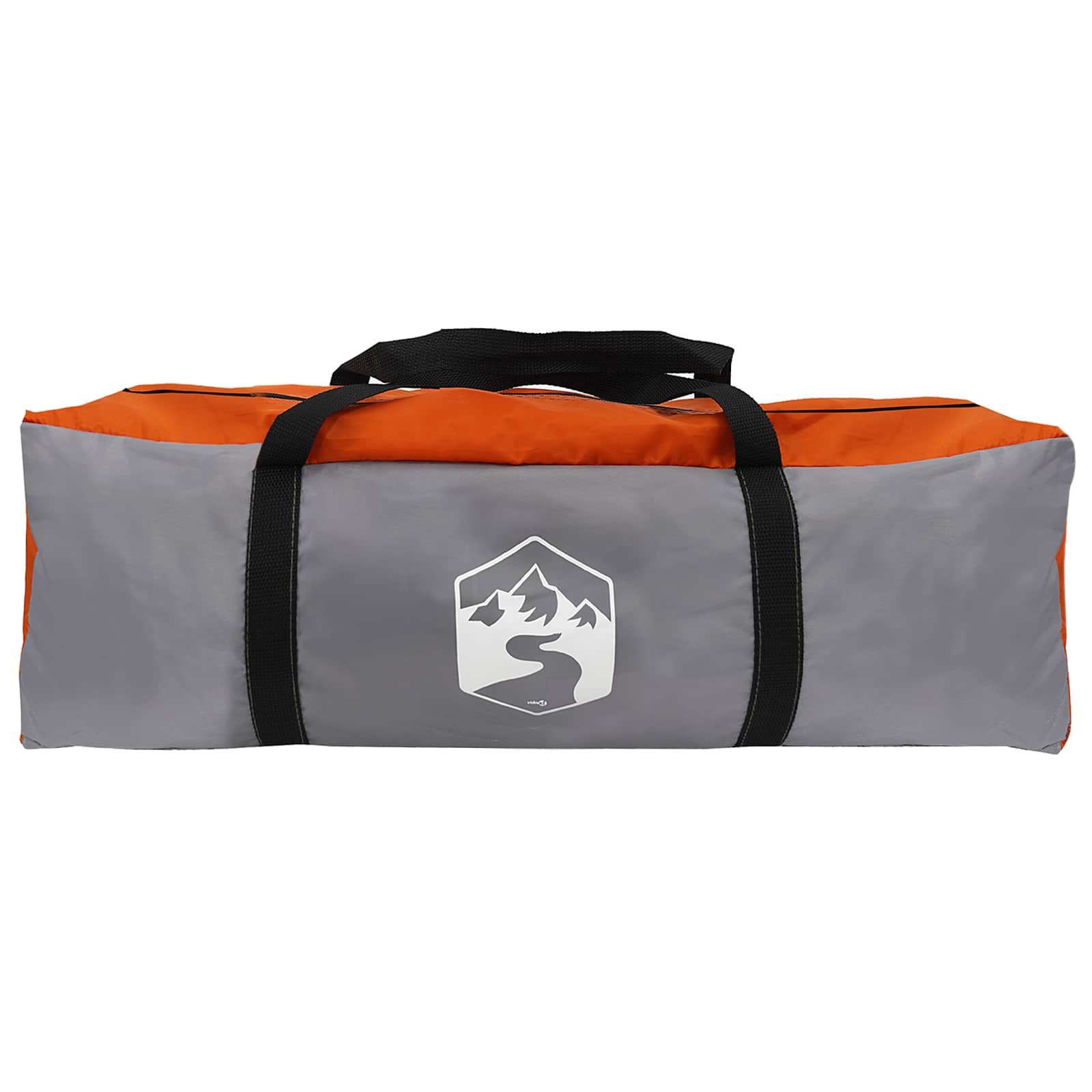 Grijze en oranje tent van vidaXL in opbergtas met handvat, zijaanzicht.