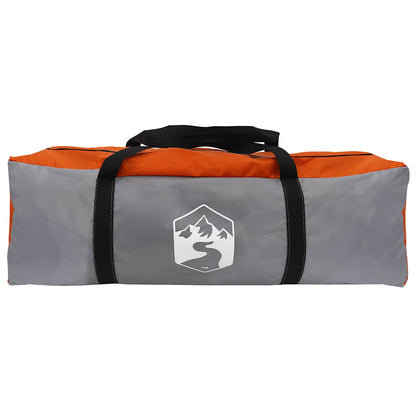 Grijze en oranje tent van vidaXL in opbergtas met handvat, zijaanzicht.
