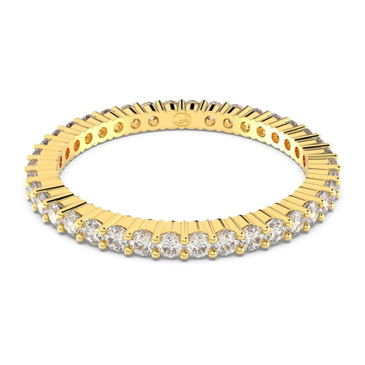 Gouden Swarovski ring met sprankelende kristallen in een elegante cirkelvorm.