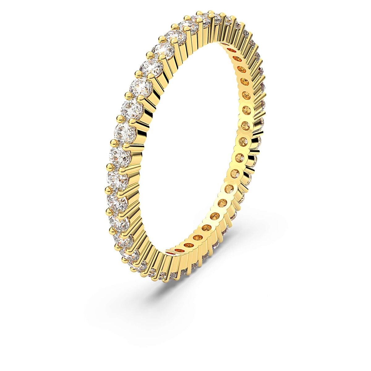 Gouden Swarovski ring met een elegante rij kristallen aan de voorkant.