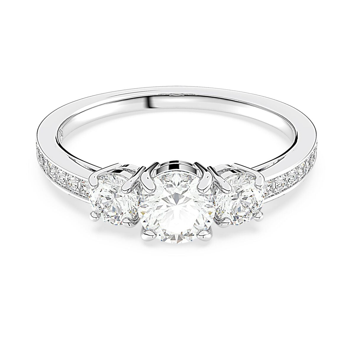 Swarovski ring voor dames met drie schitterende stenen en verfijnd ontwerp.