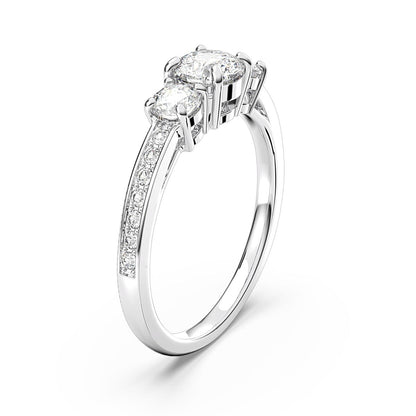 Detail van de Swarovski ring met twee sprankelende stenen en een verfijnd ontwerp.