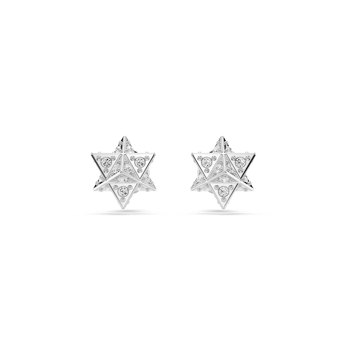 Zilverkleurige Swarovski oorbellen in stervorm met elegante kristallen.