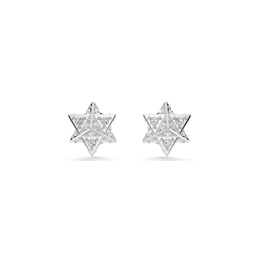 Zilverkleurige Swarovski oorbellen in stervorm met elegante kristallen.