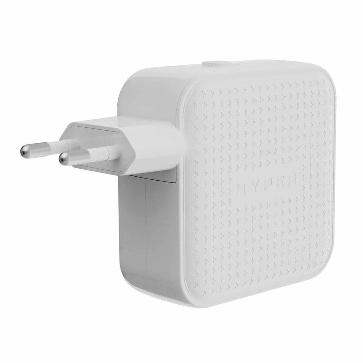 Detail van de Hyper oplader HJ1003WHWWGL in wit, zijaanzicht met dubbele USB-C poorten.