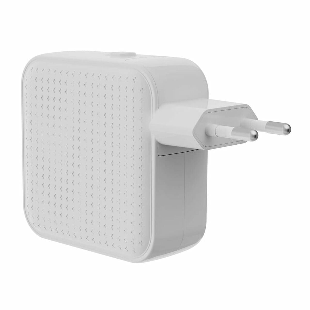 Detail van de Hyper HJ1003WHWWGL oplader in wit, zijaanzicht met dubbele USB-C poorten.