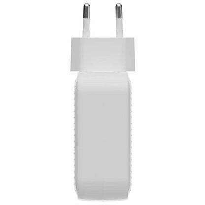Zijaanzicht van de witte Hyper oplader met dubbele USB-C poorten.