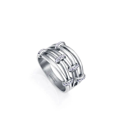 Zilverkleurige Viceroy ring voor dames met gestileerde banden en sprankelende details.