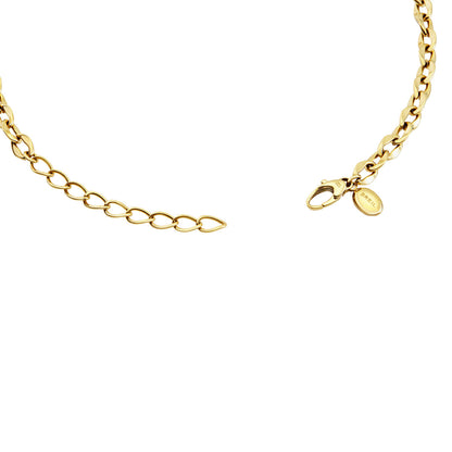 Detail van de gouden Breil ketting met sluiting en merklabel.