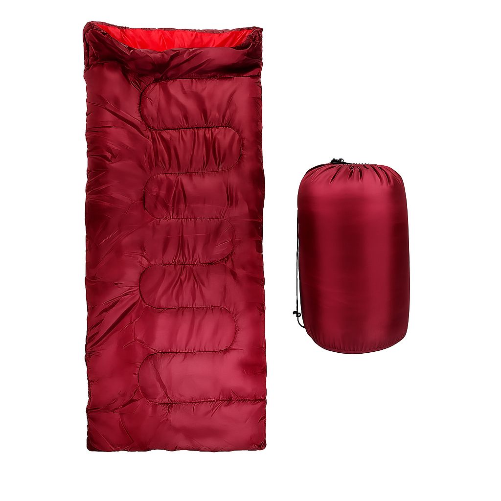 Festivalzone.com Slaapzak Envelope in rood, lichtgewicht met opbergzak, 190x72cm.