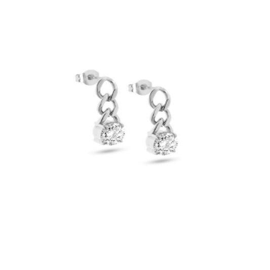 Zilverkleurige LIU JO oorbellen LJ2303 met elegante ketting en sprankelende details.