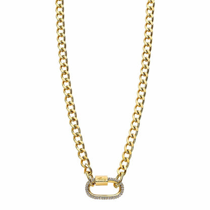 Gouden Lotus damesketting met elegante schakel en glinsterende sluiting.