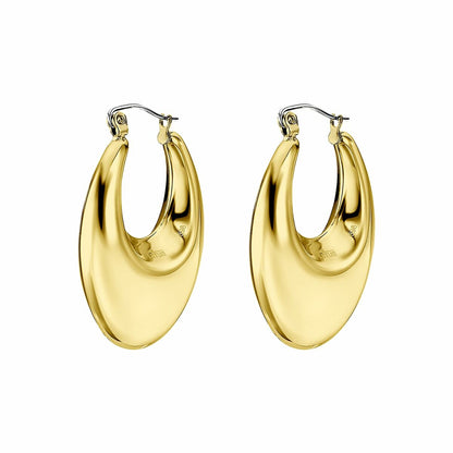 Gouden Lotus oorbellen met elegante afwerking in een halve maanvorm.