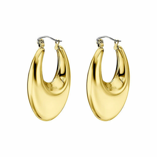 Gouden Lotus oorbellen met elegante afwerking in een halve maanvorm.