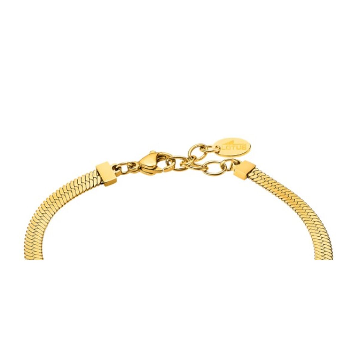 Detail van de gouden Lotus armband met een elegante sluiting en fijn geweven ontwerp.