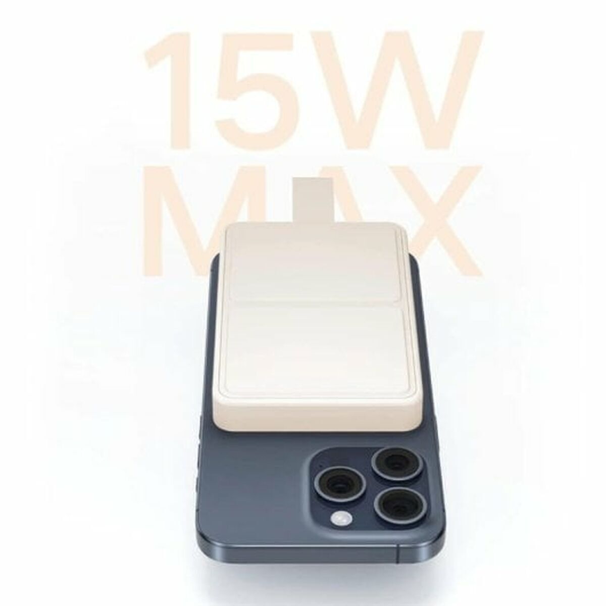 Detail van de Xiaomi Powerbank Bruin, met 15W vermogen op een smartphone.