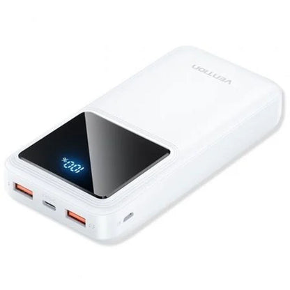 Witte Vention Powerbank 20000 mAh met digitaal display en USB-C aansluiting.